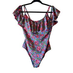 Adore Me Audrie One Piece Swimsuit Floral Print‎ Roses Ruffles Size L